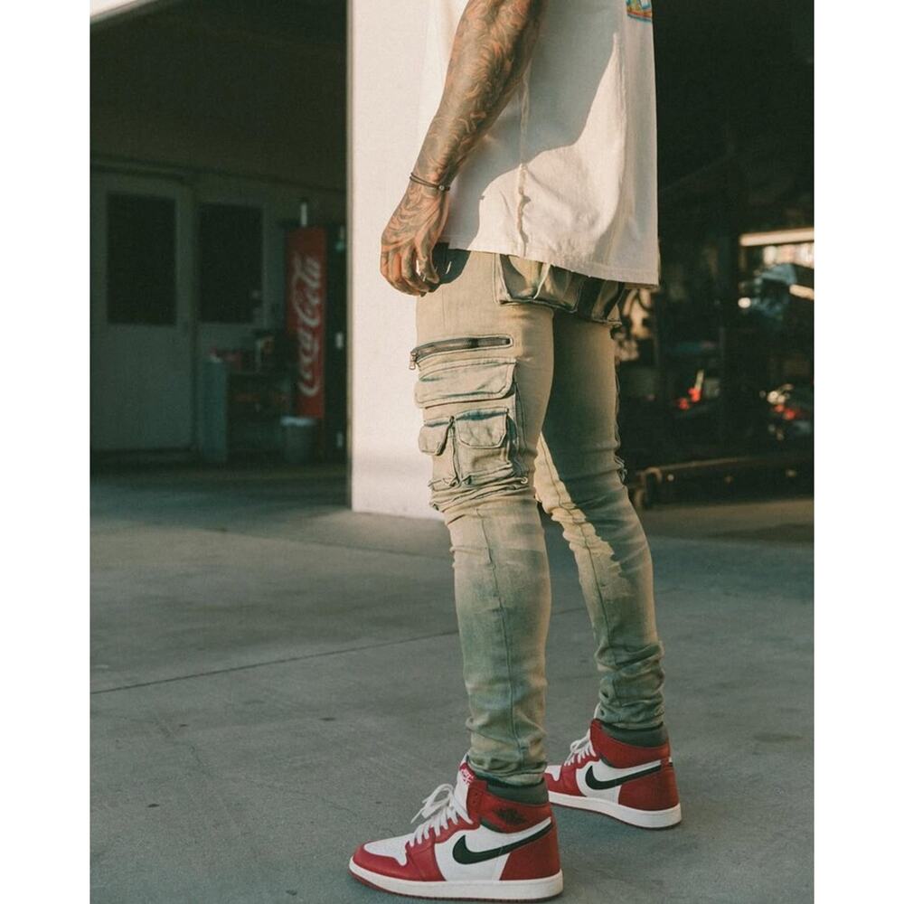 GFTD LA Los Angeles Men's Skinny Fit Jeans Magic Cargo Stretch Stonewash Denim - Picture 6 of 6